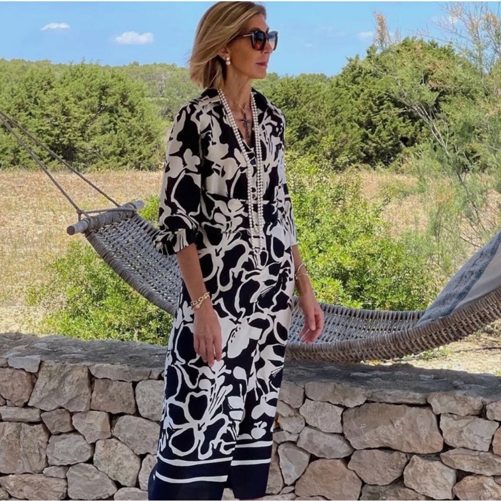 Zara NWT floral print midi dress ecru and black